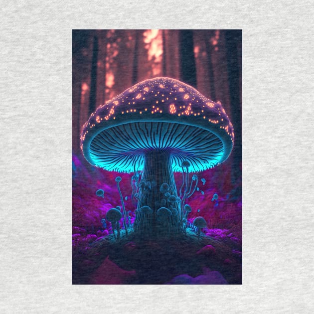 Neon purple Psychedelic Glowing Mushroom Art Piece by UmagineArts